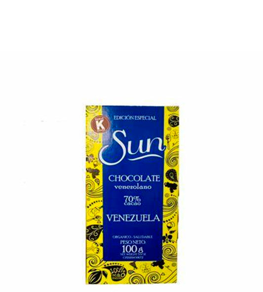 Sun Chocolate venezolano 70% cacao orgánico - saludable 100g