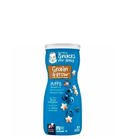 Gerber Snacks For Baby Grains & Grow Puff Blueberry - Bocadillos para bebés, granos y hojaldres de arándano 42g