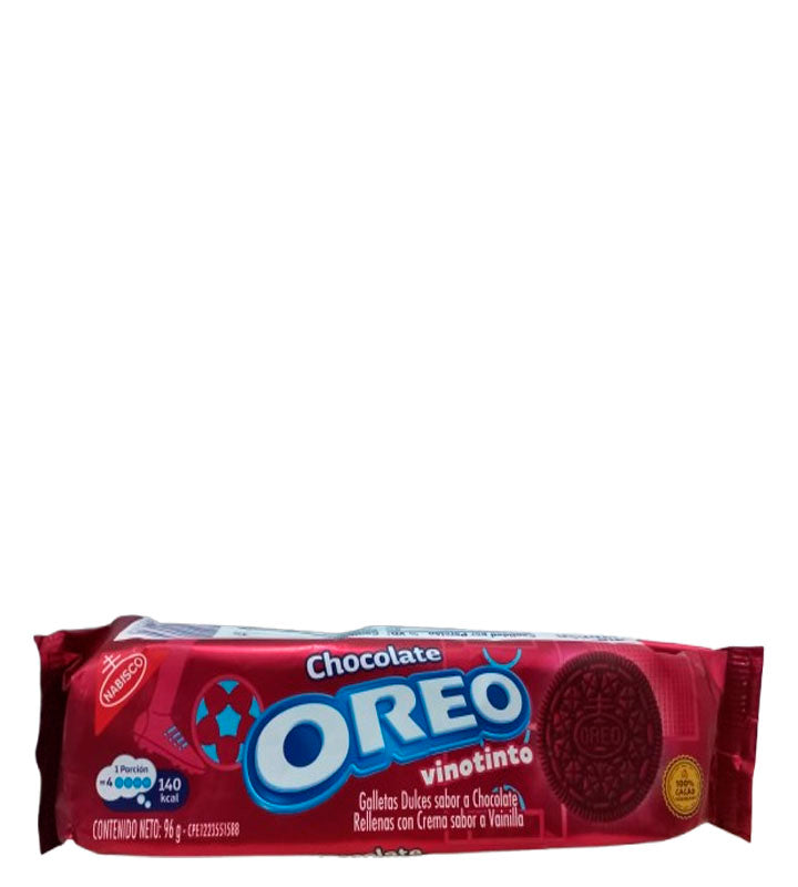 Nabisco Oreo Vinotinto Galletas dulces sabor a chocolate rellenas con crema sabor a vainilla 96g