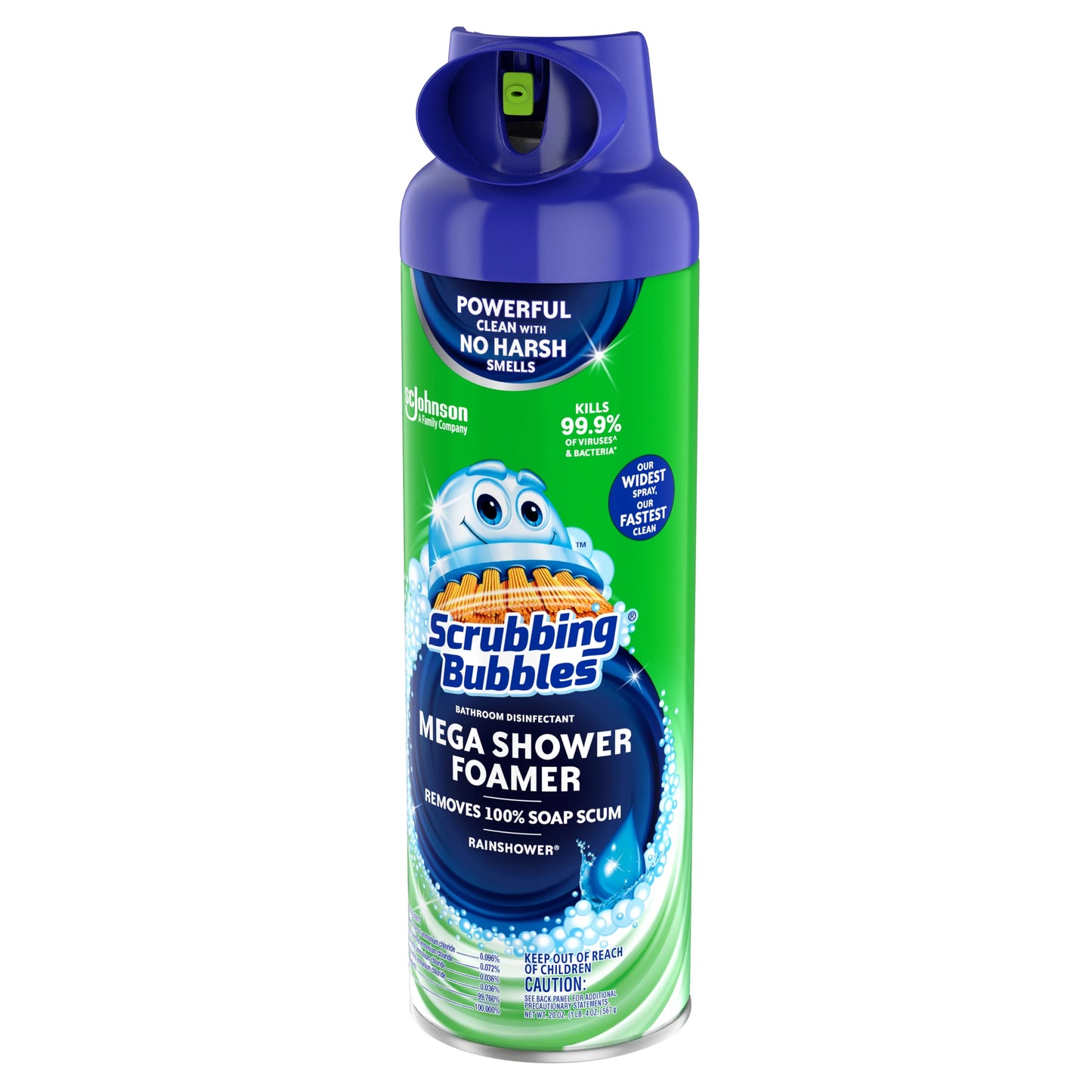 Scrubbing Bubbles Mega Shower Foamer, limpiador multisuperficie de baño y azulejos, elimina 100% restos de jabón, aroma Rainshower 567g