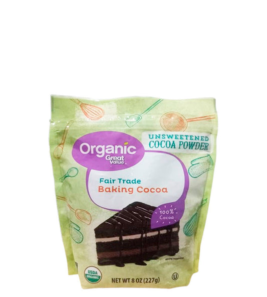 Organic Great Value Unsweetened Cocoa Powder Fair Trade Baking Cocoa - Cacao en polvo sin azúcar para hornear de comercio justo 227g