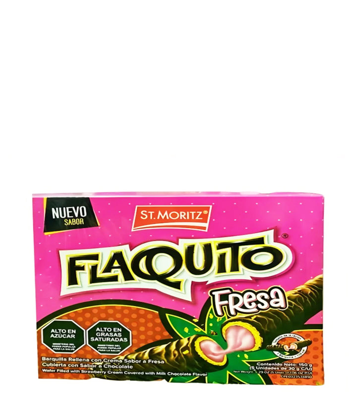 Flaquito rellenos de crema de fresa cubierta con chocolate 5 Unidades 150g