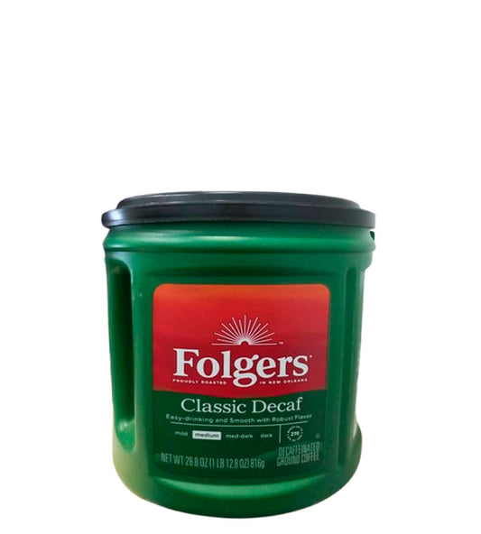 Folgers Classic Decaf Easy-Drinking And Smooth With Robust Flavor - Descafeinado clásico: fácil de beber y suave con un sabor robusto 816g