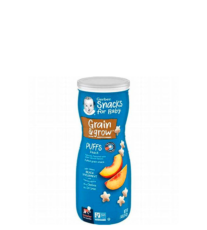 Gerber Snacks For Baby Grain & Grow Puff Peach - Bocadillos para bebés, granos y hojaldres de durazno 42g