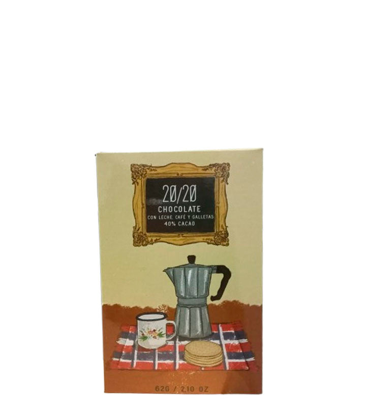 20/20 Chocolate con leche, café y galletas 40% cacao 62g