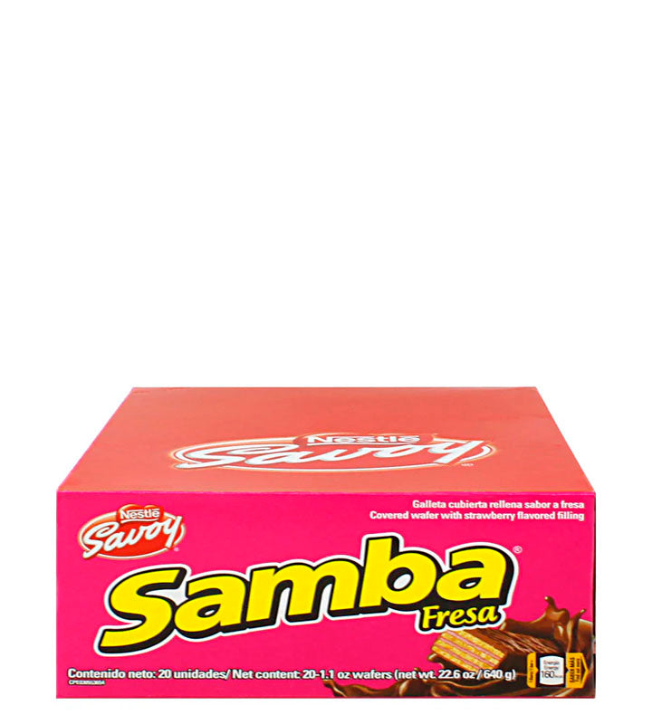 Nestle Savoy Samba fresa galleta cubierta de chocolate rellena sabor a fresa 20 unidades 640g