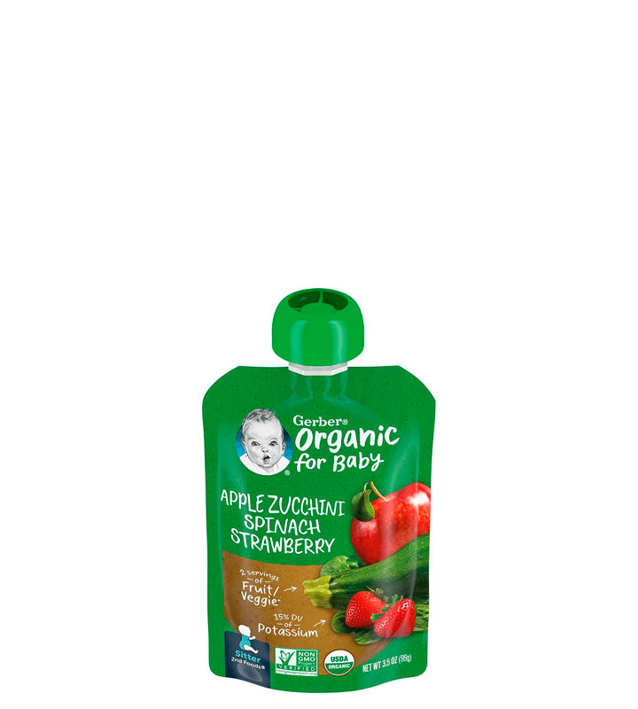 Gerber Organic For Baby Apple Zucchini Spinach Strawberry - Compota Orgánica para bebés de manzana, calabacín, espinacas, fresa 99g