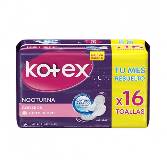 Kotex Protector Diario Nocturna Ultraprotect 8 Toallas Largas Con Alas Pack 16 Unidades
