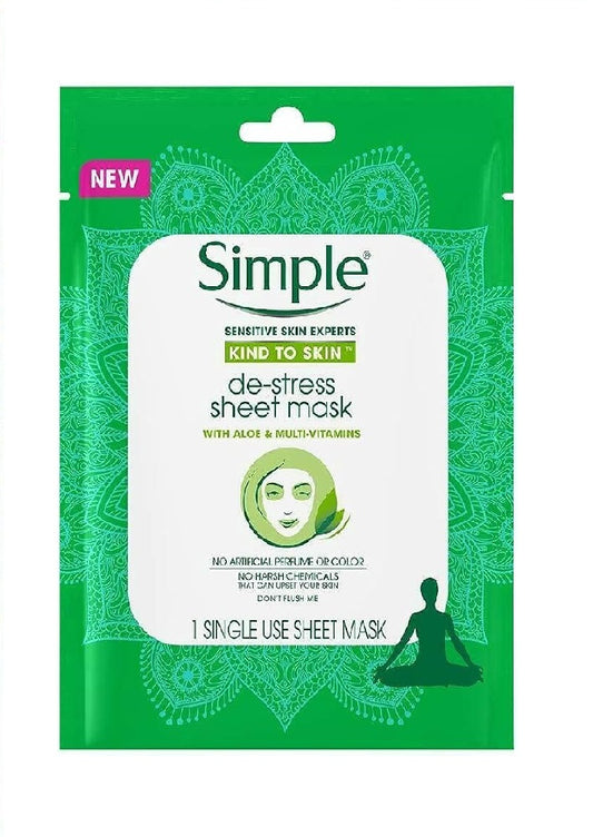 Simple Sensitive Skin Experts De-stress Sheet Mask with aloe & multi-vitamins- Mascarilla desestresante con aloe y multivitanas