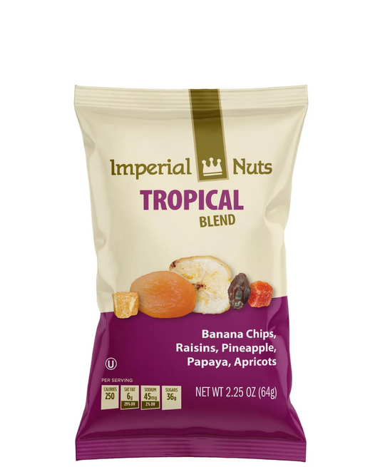 Imperial Nuts Tropical Blend, chips de plátano, pasas, piña, papaya, albaricoques 64g