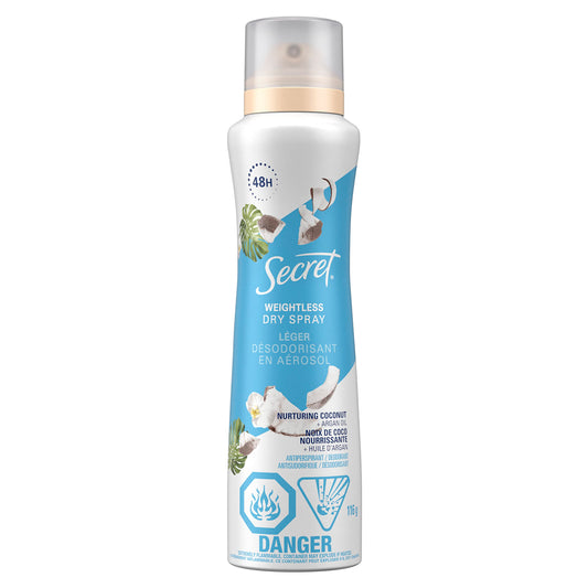 Secret Desodorante antitranspirante en spray seco, nutritivo con aceite de coco y argán, 116 g