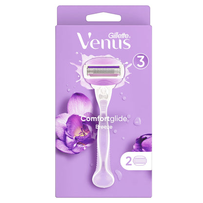 Gillette Venus ComfortGlide Breeze Maquinilla de Depilación Para Mujer + 2 Cuchillas de Recambio, 3 Recambios Para Una Depilación Suave, Apurada