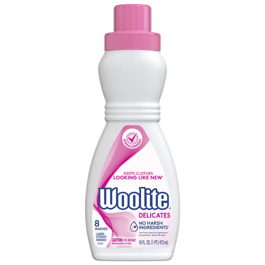 Woolite Delicates - Detergente líquido hipoalergénico para ropa, 8 cargas, 16 onzas, lavado a mano y a máquina