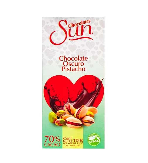 Sun Chocolate Oscuro Pistacho 70% Cacao Sin Gluten - Sugar Free 100gr