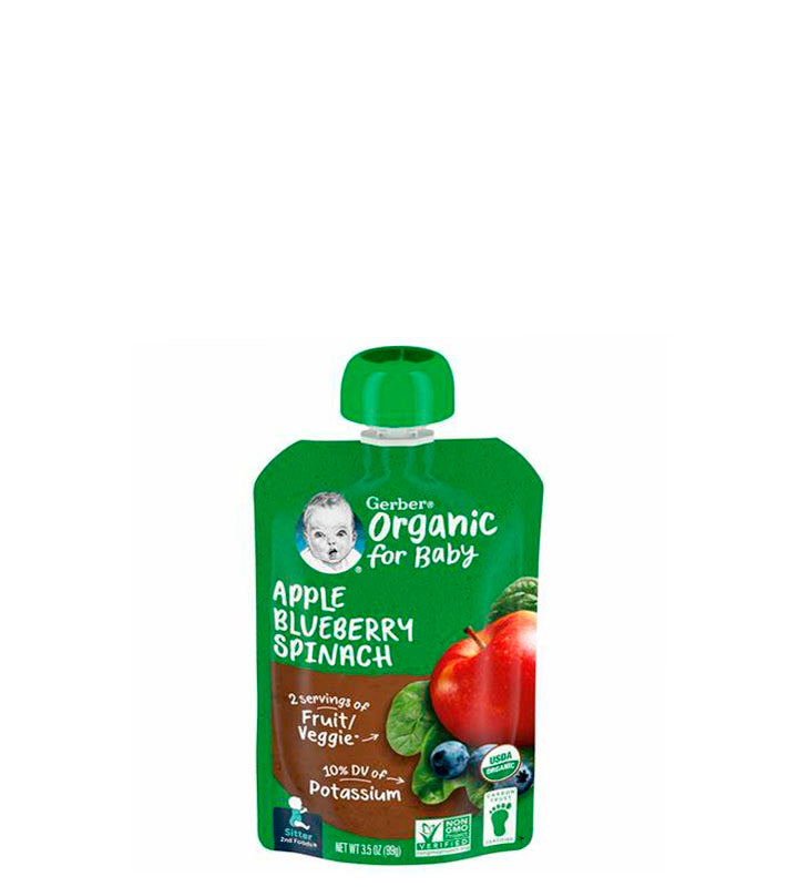 Gerber Organic For Baby Apple Blueberry Spinach - Compota Orgánica para bebés de manzana, arándano y espinaca 99g