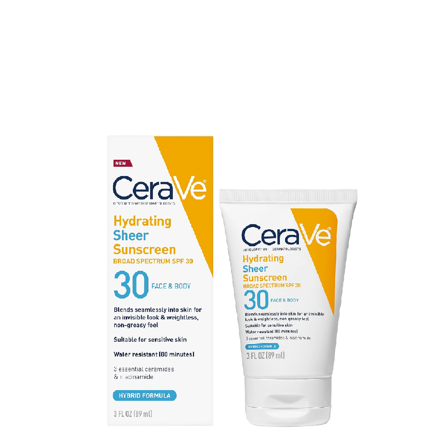 CeraVe Hydrating Sheer Sunscreen Broad Spectrum SPF30 Face & Body - Protector solar transparente hidratante de amplio espectro SPF30 para rostro y cuerpo 89ml