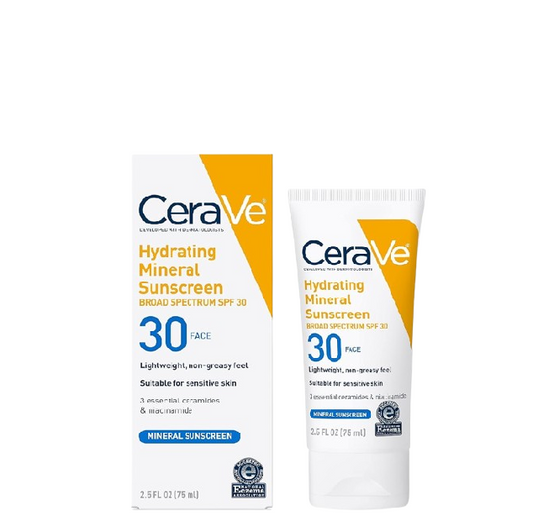 CeraVe Hydrating Mineral Snscreen Broad Spectrum SPF30 Face - CeraVe Protector solar mineral hidratante de amplio espectro SPF30 para rostro 75ml