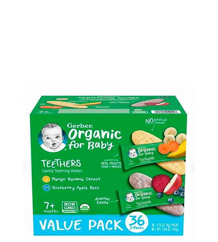 Gerber Organic For Baby Teethers Gentle Teething Wafer - Oblea de dentición suave orgánico para bebés mordedores 142g