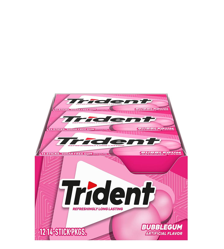 Trident Refreshingly Long Lasting Bubblegum Artificial Flavor - Sabor artificial refrescante y duradero a chicle 14 barritas de chicle sin azúcar