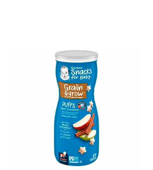 Gerber Snacks For Baby Grain & Grow Puffs Apple Cinnamon - Bocadillos para bebés, granos y hojaldres de manzana y canela 42g