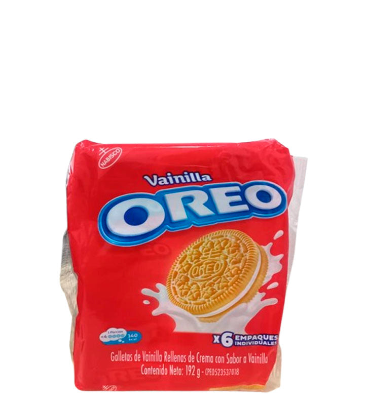 Nabisco Oreo Galletas de vainilla rellenas de crema con sabor a vainilla 6 paquetes individuales 192g