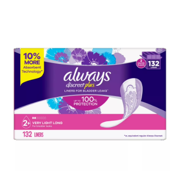 Always Discreet Plus Liners For Bladder Leaks 132 Liners