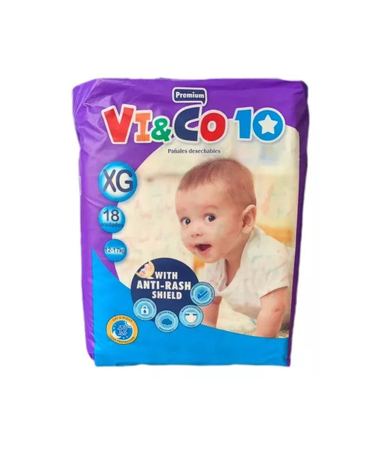 Vi&Co 10 Pañales Desechables XG 12-17Kg 18 Und