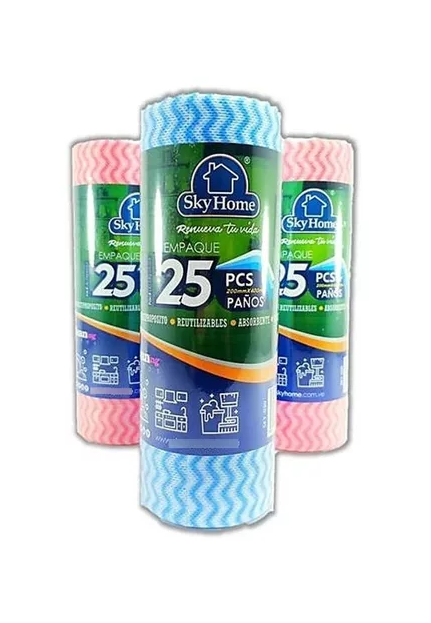 Sky Home Empaque 25 Paños Absorbentes Reutilizables Colores Variados 250mm X 330mm