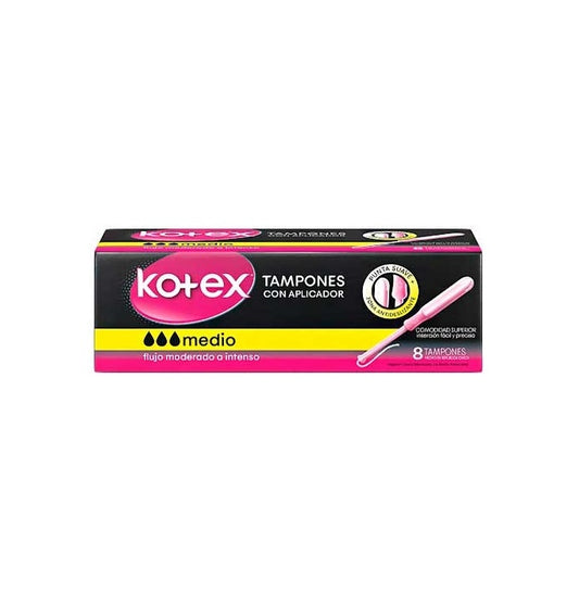 Kotex Tampones Con Aplicador Medio Flujo Moderado A Intenso