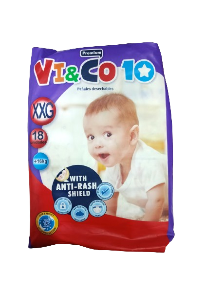 Vi&Co 10 Pañales Desechables XXG +15Kg 18 Und