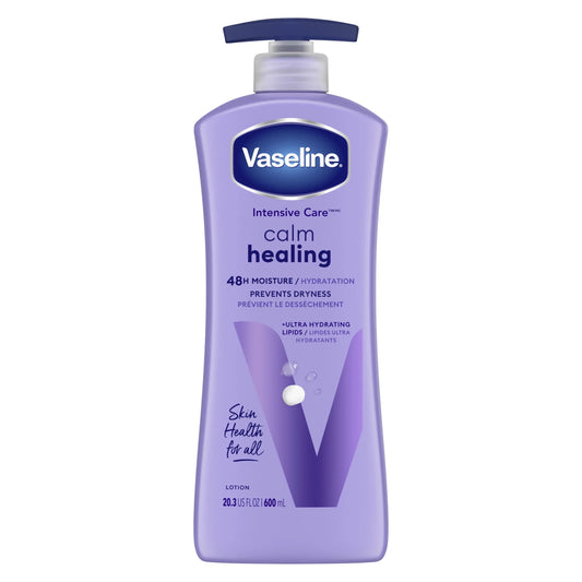 Vaseline Intensive Care Calm Healing Loción corporal para piel seca fabricada con lípidos ultra hidratantes y extracto de lavanda para curar y restaurar la piel seca