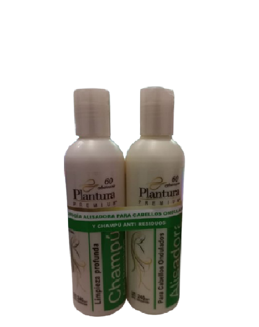 Plantura Premium Cirugía Alisadora para cabellos ondulados y Champú Anti Residuos 240ml