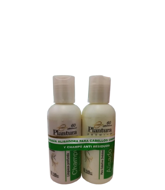 Plantura Premium Cirugía Alisadora para cabellos ondulados y Champú Anti Residuos 120ml
