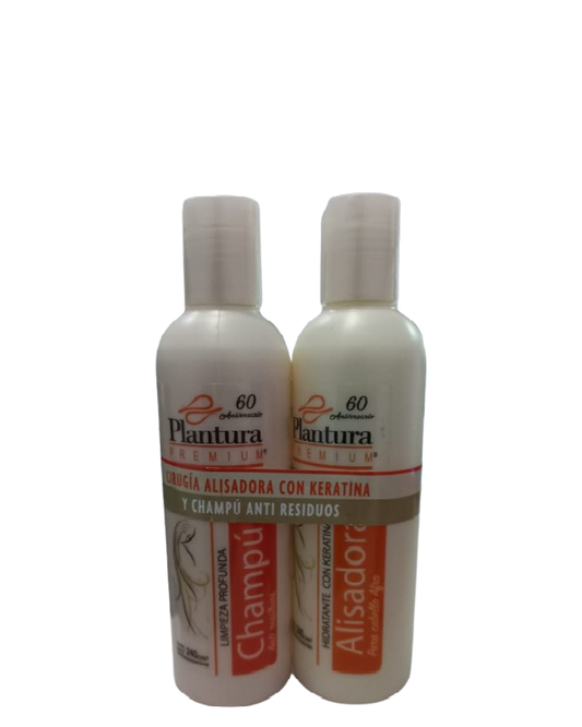 Plantura Premium Cirugía Alisadora con Keratina para Cabello Afro y Champú Anti Residuos 240ml