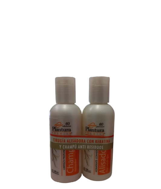 Plantura Premium Cirugía Alisadora con Keratina para Cabello Afro y Champú Anti Residuos 120ml