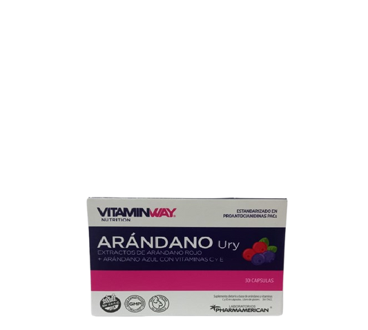 VitaminWay Nutrition Arándano Ury Extractos de Arándano Rojo + Arándano Azul con Vitaminas C y E 30 Cápsulas