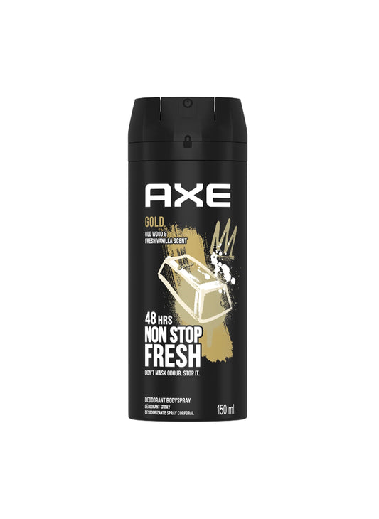 Axe Gold Deodorant Body Spray Oud Wood Fresh Vanilla Scent 150ml