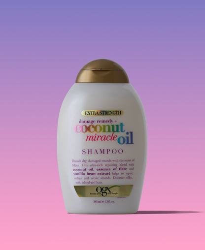 Ogx Shampoo Extra Strength Damage remedi + coconut miracle oil -Remedio para daños extra fuerte + con aceite milagroso de coco