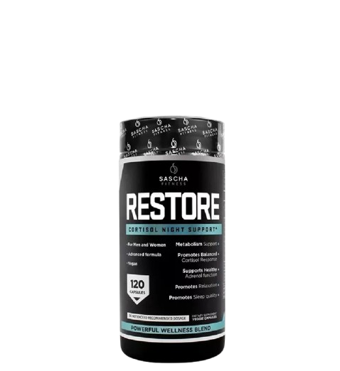 Sascha Fitness Restore Cortisol Night Support - Restaurar el soporte nocturno de cortisol 120 Capsulas