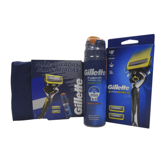 GILLETTE PROSHIELD Maquina+3Repuestos+GEL+Cartuchera