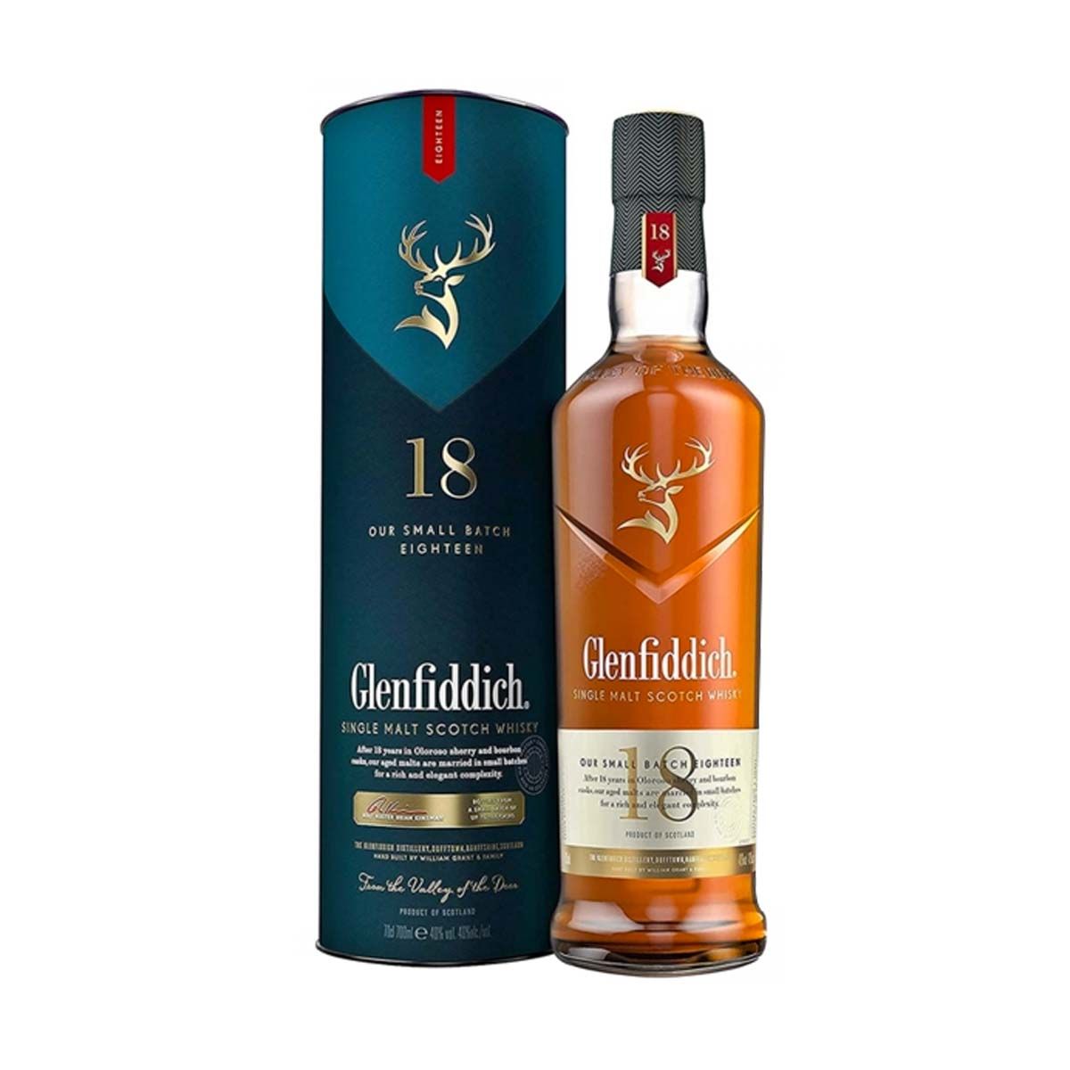 Glenfiddich single malt scotch whisky 18 años 750ml.