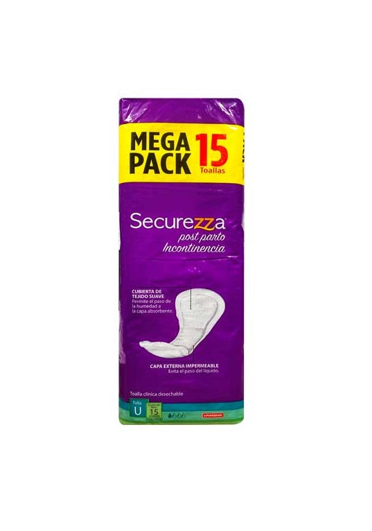 Securezza Toallas Clinicas Post Parto Incontinencia 15 Unidades