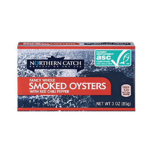 Enlatado Northern Catch Smoked Oysters- Ostras enteras ahumadas con ají rojo 85gr