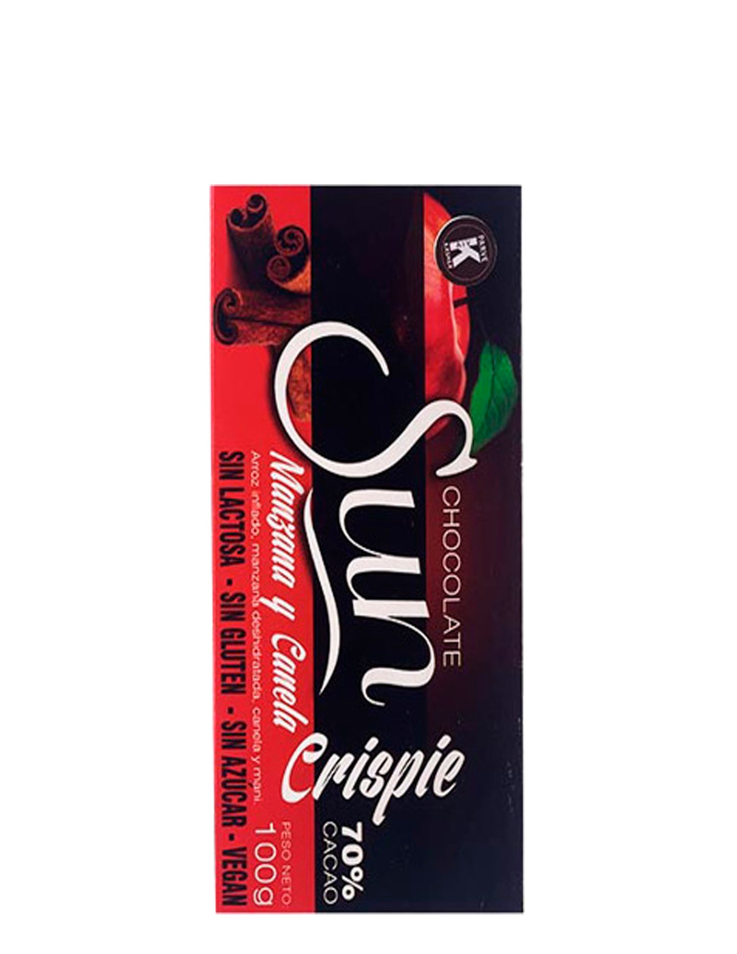 Sun Chocolate Crispie Manzana y Canela 70% Cacao Gluten Free - Sugar Free 100 gr