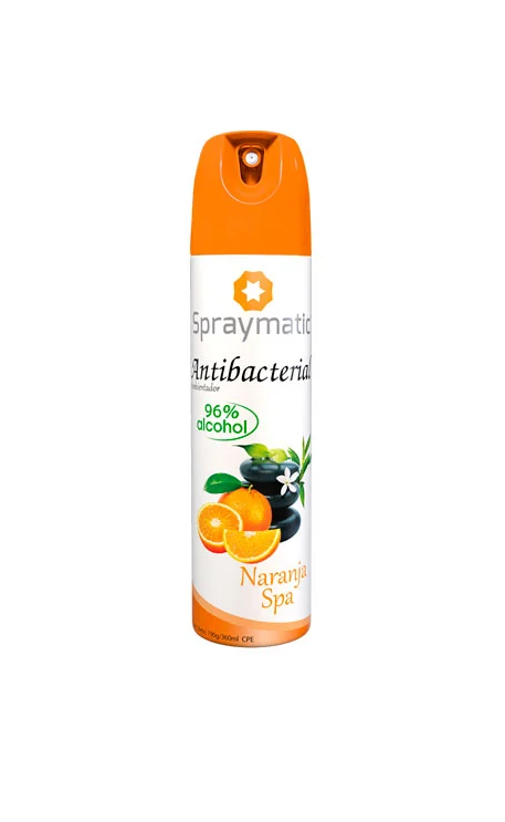 Spraymatic Ambientador Antibacterial 96% Alcohol Naranja Spa 360ml