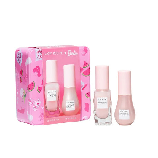 Glow Recipe x Barbie - Kit de hidratación Watermelon Glow (2 unidades) - Suero facial iluminador de gotas de rocío (0.5 fl oz) y gel hidratante sin aceite de jugo rosa (0.8 fl oz)