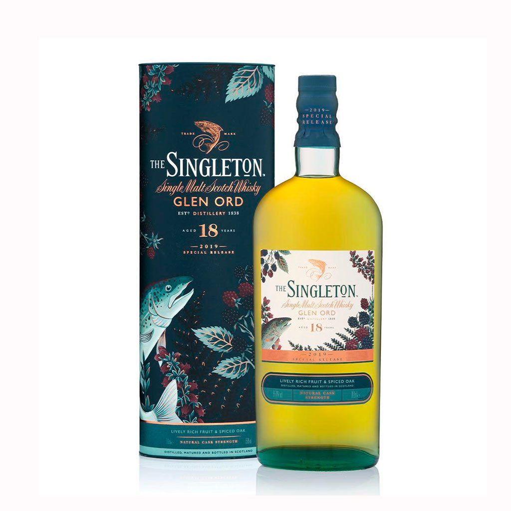 The singleton single malt scotch whisky glen ord 18 años.