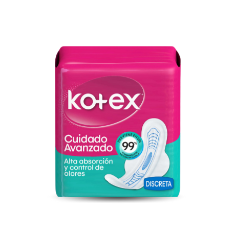 Kotex Cuidado Avanzado Alta Absorción Y Control De Olores 10 Toallas Femeninas Con Alas