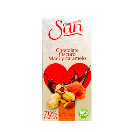 Sun Chocolate Oscuro Maní y Caramelo 70% Cacao Sin Gluten - Sugar Free 100 gr