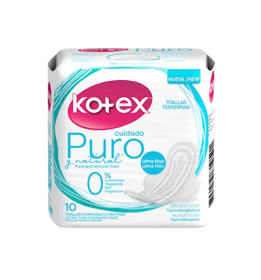 Kotex Toallas Femeninas Ultra Fina Sin Colorantes Ni Fragancias 10 Toallas